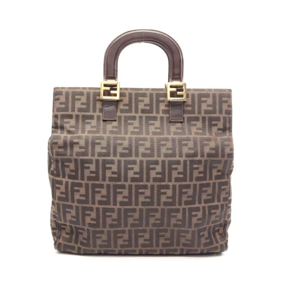 Fendi Zucca Handbag Tote Bag Canvas Leather Brown Black
